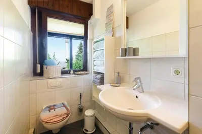 Ein Badezimmer in der Unterkunft Ferienhaus am Fernsehturm