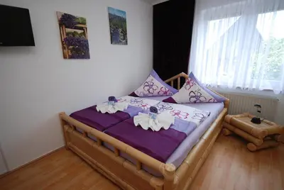 Ein Bett oder Betten in einem Zimmer der Unterkunft Landpension Bielatal - Raum