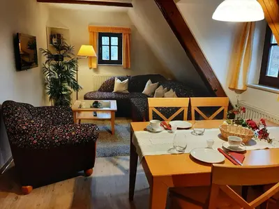 Ein Sitzbereich in der Unterkunft Landhaus Sorgenfrei
