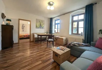 Ein Sitzbereich in der Unterkunft Vintage-Wohnung Silberstadt