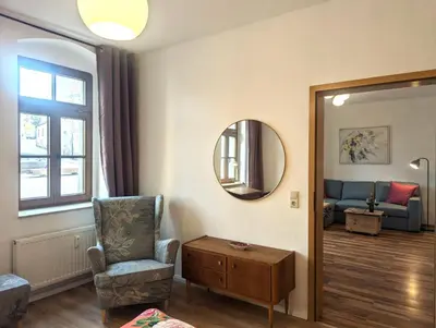 Ein Sitzbereich in der Unterkunft Vintage-Wohnung Silberstadt
