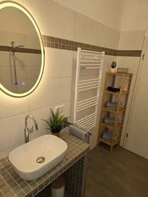 Ein Badezimmer in der Unterkunft WohnTraum zur alten Post, Sauna, Altstadt