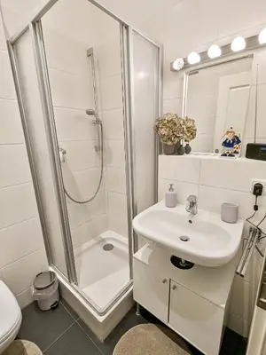 Ein Badezimmer in der Unterkunft Helles Geräumiges Appartement - 10 Min zur Neustadt - Privatparkplatz