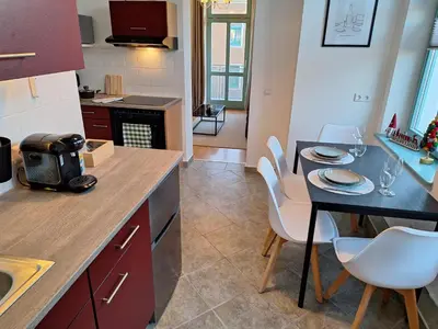 Küche/Küchenzeile in der Unterkunft Schick übernachten im historischen Viertel