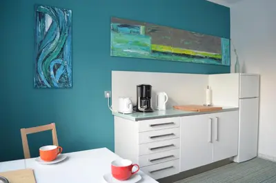 Küche/Küchenzeile in der Unterkunft F1 - Kunst und Design Dresden