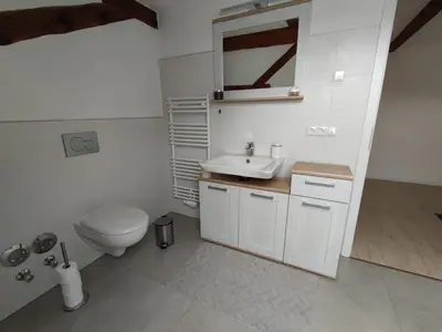 Ein Badezimmer in der Unterkunft Ferienwohnung im sanierten Denkmal max 5 Personen FeWo2