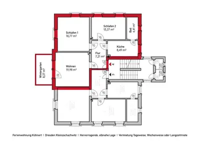 Grundriss der Unterkunft Komfortables 3 Zimmer Apartment in Dresden