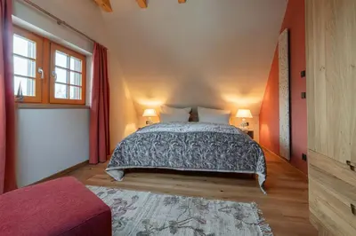 Ein Bett oder Betten in einem Zimmer der Unterkunft Bio Apartments mit Saunabereich im Bio Naturidyll Wiesengrund