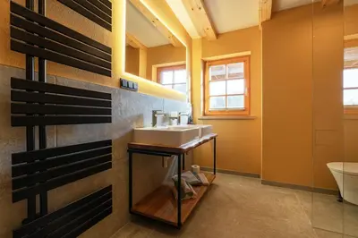 Ein Badezimmer in der Unterkunft Bio Apartments mit Saunabereich im Bio Naturidyll Wiesengrund