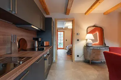 Küche/Küchenzeile in der Unterkunft Bio Apartments mit Saunabereich im Bio Naturidyll Wiesengrund