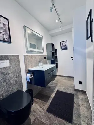 Ein Badezimmer in der Unterkunft TOP moderne FeWo - Alpakahof zum Himmelreich, traumhafte Lage, Terrasse mit Weitblick, kostenfreier Parkplatz, Nähe Kurklinik, optional Sauna