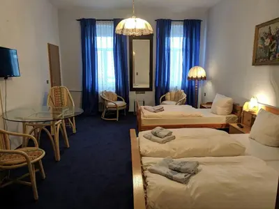 Ein Bett oder Betten in einem Zimmer der Unterkunft Bahnhotel Dippoldiswalde