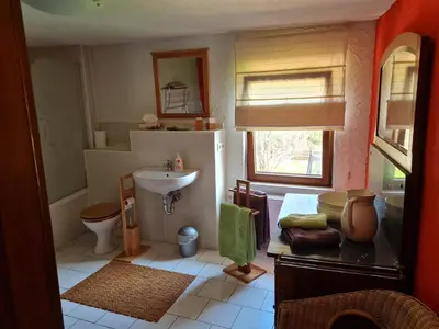 Ein Badezimmer in der Unterkunft Porschendorfer Mühle