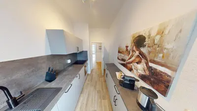 Küche/Küchenzeile in der Unterkunft 3-Raum-Appartement im Stadtteil Kapellenberg, WLAN