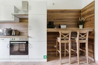 Küche/Küchenzeile in der Unterkunft Ferienwohnung am Bienertpark
