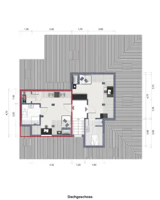 Grundriss der Unterkunft Modernes 1-Raum-Apartment