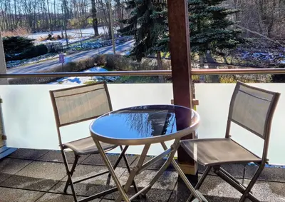 Ein Balkon oder eine Terrasse in der Unterkunft Am Trebeteich