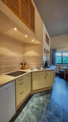 Küche/Küchenzeile in der Unterkunft Hotel Olbernhau mit Sauna - Kleines Landhotel zur Ofenschenke
