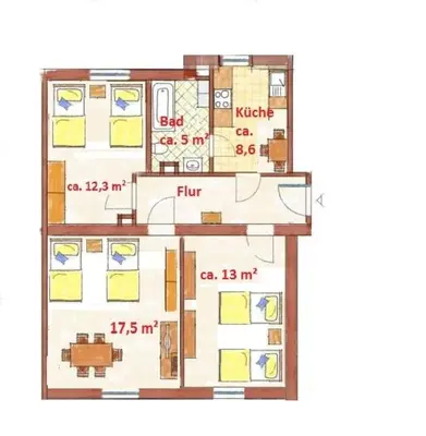 Grundriss der Unterkunft Ferienwohnung - Monteur Sleep 1 - max 6 Personen