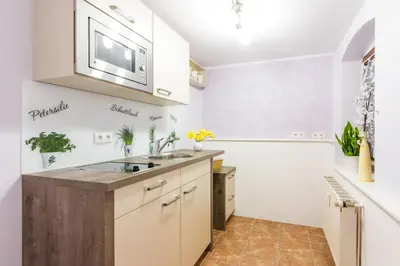 Küche/Küchenzeile in der Unterkunft Idyllische Ferienwohnung am Pillnitzer Schlosspark