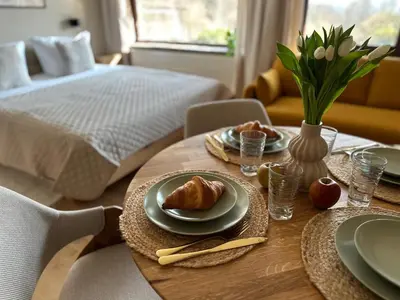 Ein Bett oder Betten in einem Zimmer der Unterkunft Panoramablick - Ostrau