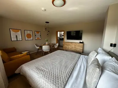 Ein Bett oder Betten in einem Zimmer der Unterkunft Panoramablick - Ostrau