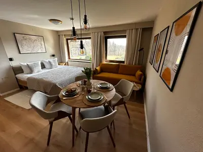 Ein Bett oder Betten in einem Zimmer der Unterkunft Panoramablick - Ostrau