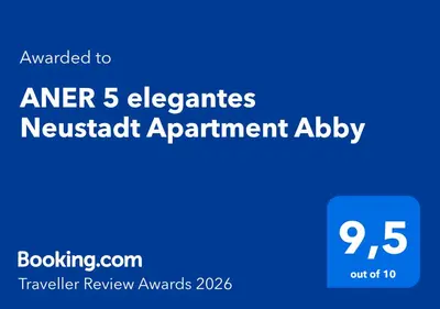 Ein Zertifikat, Auszeichnung, Logo oder anderes Dokument, das in der Unterkunft ANER 5 elegantes Neustadt Apartment Abby ausgestellt ist