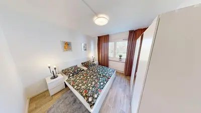 Ein Bett oder Betten in einem Zimmer der Unterkunft Wohnkomfort und Retro-Charme, ÖPNV fußläufig erreichbar, WLAN
