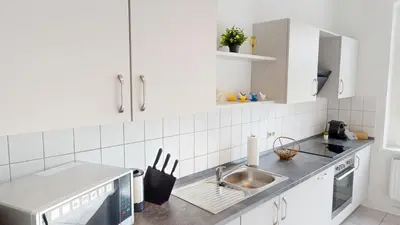 Küche/Küchenzeile in der Unterkunft Ferienwohnung nahe Industriemuseum, WLAN