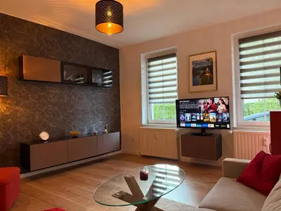 TV/Unterhaltungsangebot in der Unterkunft Ferienwohnung Lucy - Moderne Ferienwohnung mit kostenlosem Parkplatz, Terrasse, nahe Bad Schandau und Malerweg