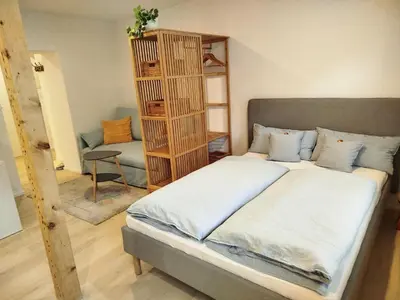 Ein Bett oder Betten in einem Zimmer der Unterkunft Angernest, Ferienwohnung in Kamenz