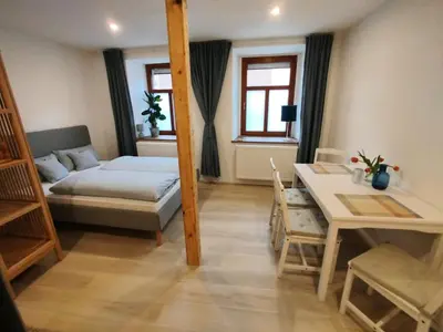 Ein Bett oder Betten in einem Zimmer der Unterkunft Angernest, Ferienwohnung in Kamenz