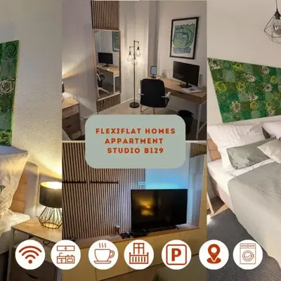 Helles Studio mit Arbeitsplatz und Balkon