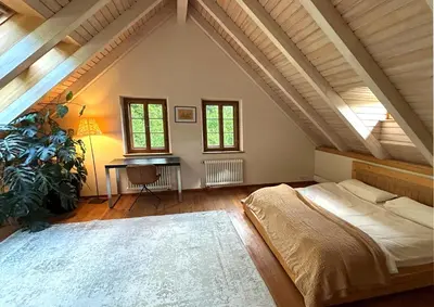 Ein Bett oder Betten in einem Zimmer der Unterkunft Winzerhaus am Elbhang
