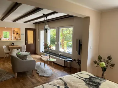 Ein Bett oder Betten in einem Zimmer der Unterkunft Ferienhäuschen Landidyll