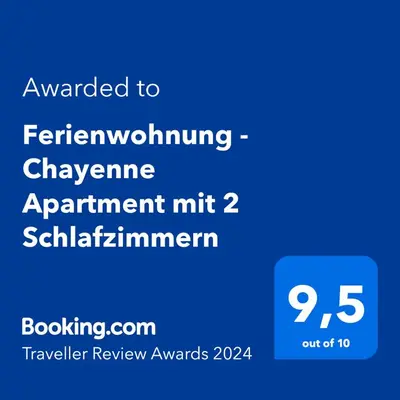 Ein Zertifikat, Auszeichnung, Logo oder anderes Dokument, das in der Unterkunft Ferienwohnung - Chayenne Apartment mit 2 Schlafzimmern ausgestellt ist