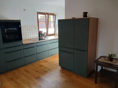 Küche/Küchenzeile in der Unterkunft Ferienwohnung Am Teich