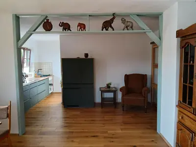 Küche/Küchenzeile in der Unterkunft Ferienwohnung Am Teich