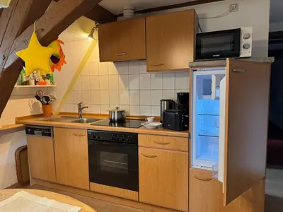 Küche/Küchenzeile in der Unterkunft Landhaus Sorgenfrei obere Etage