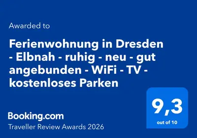 Ein Zertifikat, Auszeichnung, Logo oder anderes Dokument, das in der Unterkunft Ferienwohnung in Dresden - Elbnah - ruhig - neu - gut angebunden - WiFi - TV -kostenloses Parken ausgestellt ist