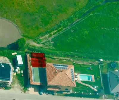 Blick auf Wellness Ferienwohnung mit Sauna, Massagen, Spa, beheizbarem Whirlpool bei Leipzig aus der Vogelperspektive