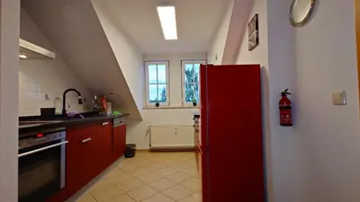 Küche/Küchenzeile in der Unterkunft alte Bäckerei Ottendorf-Okrilla #Robert# im Norden von Dresden, WLan, Netfix