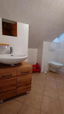 Ein Badezimmer in der Unterkunft alte Bäckerei Ottendorf-Okrilla #Robert# im Norden von Dresden, WLan, Netfix