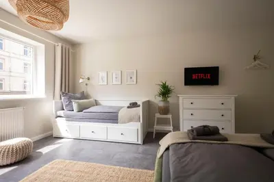Ein Bett oder Betten in einem Zimmer der Unterkunft 4Tiny Together-Apartment - Balkon, Netflix, Nespresso, Messe