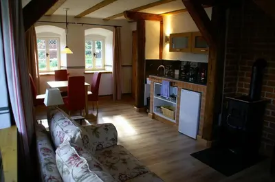 Küche/Küchenzeile in der Unterkunft SPA Resort Landlust Ferienapartements