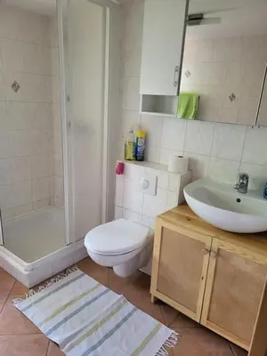 Ein Badezimmer in der Unterkunft Holzhäusl am Fuße des Liliensteins
