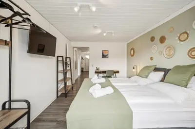 Ein Bett oder Betten in einem Zimmer der Unterkunft JuMar - 2-BR Apartment SunSet Nahe Elbe