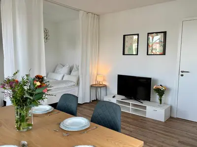 TV/Unterhaltungsangebot in der Unterkunft Neu in Dresden Stilvolles Apartment mit Balkon, Küche & Parkplatz