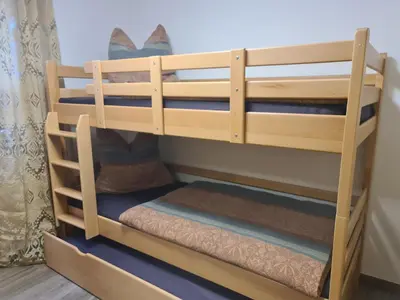 Ein Etagenbett oder Etagenbetten in einem Zimmer der Unterkunft Ferienwohnung Tannert, 3-Raum Wohnung mit eigener Sauna